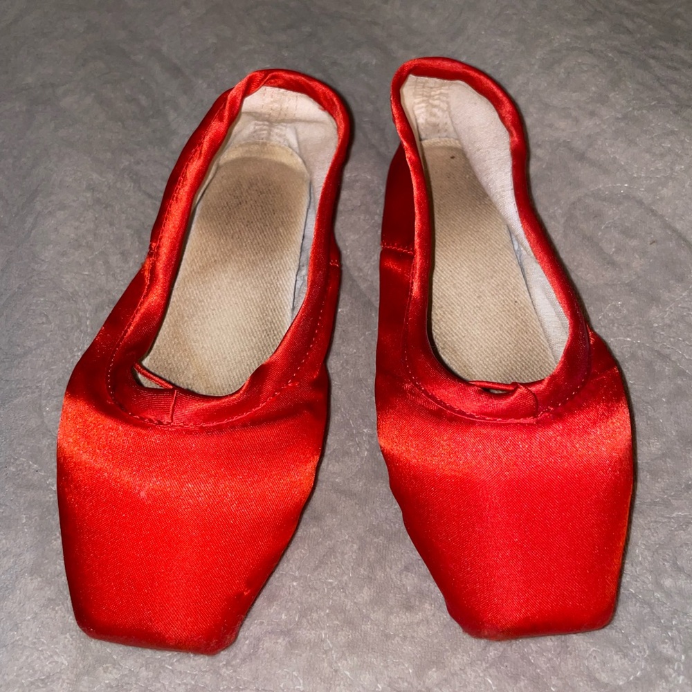 Red Satin Square-Toe Ballet Flats